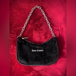 Logo-plaque velour shoulder bag
